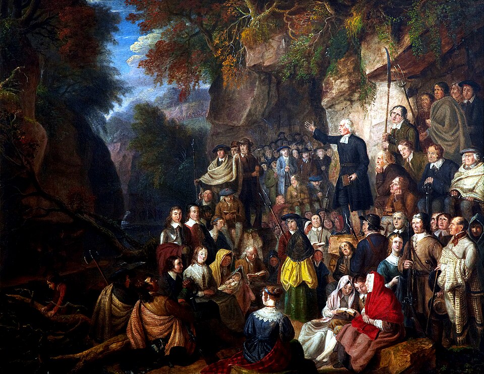 Covenanters in a Glen — secret open-air conventicle worship during the period of persecution