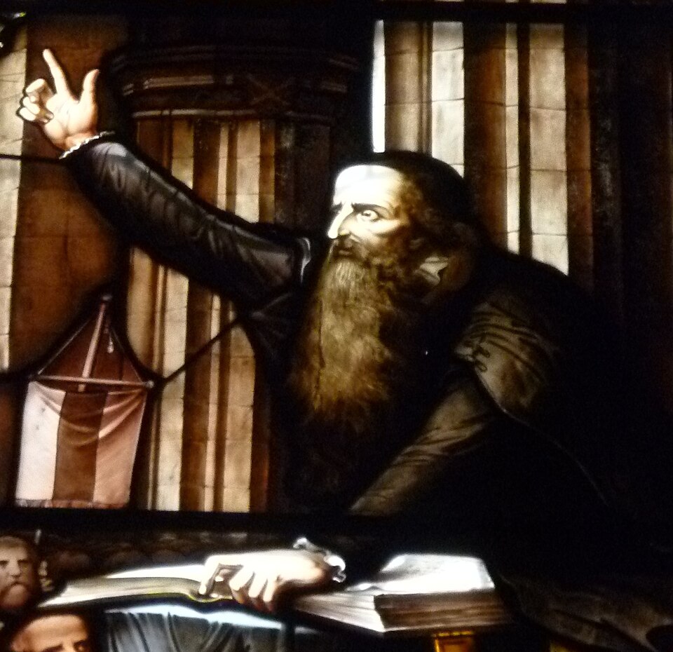 John Knox preaching — stained glass from St Giles' Cathedral
