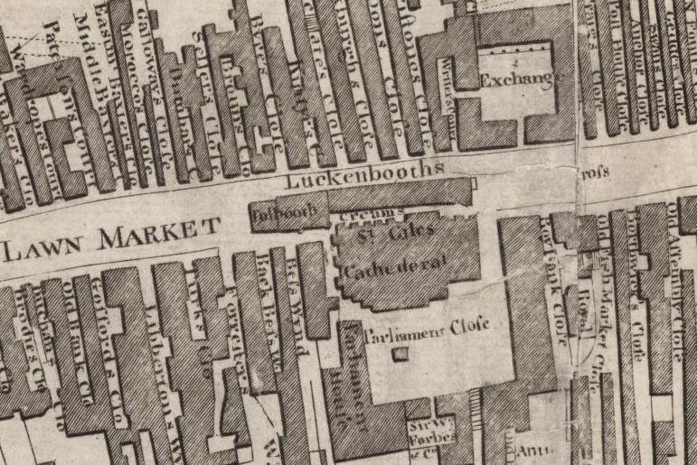 St Giles' and the Mercat Cross area — engraving from Kincaid, 1784