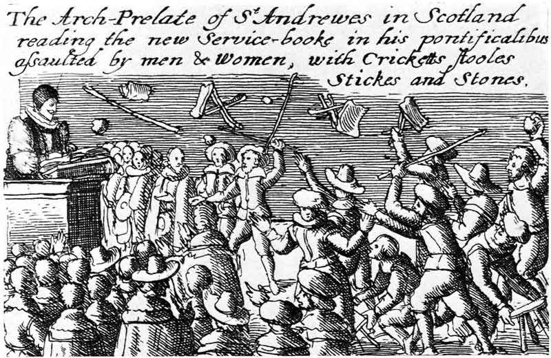 The riot against the Anglican prayer book in St Giles' Cathedral, 1637